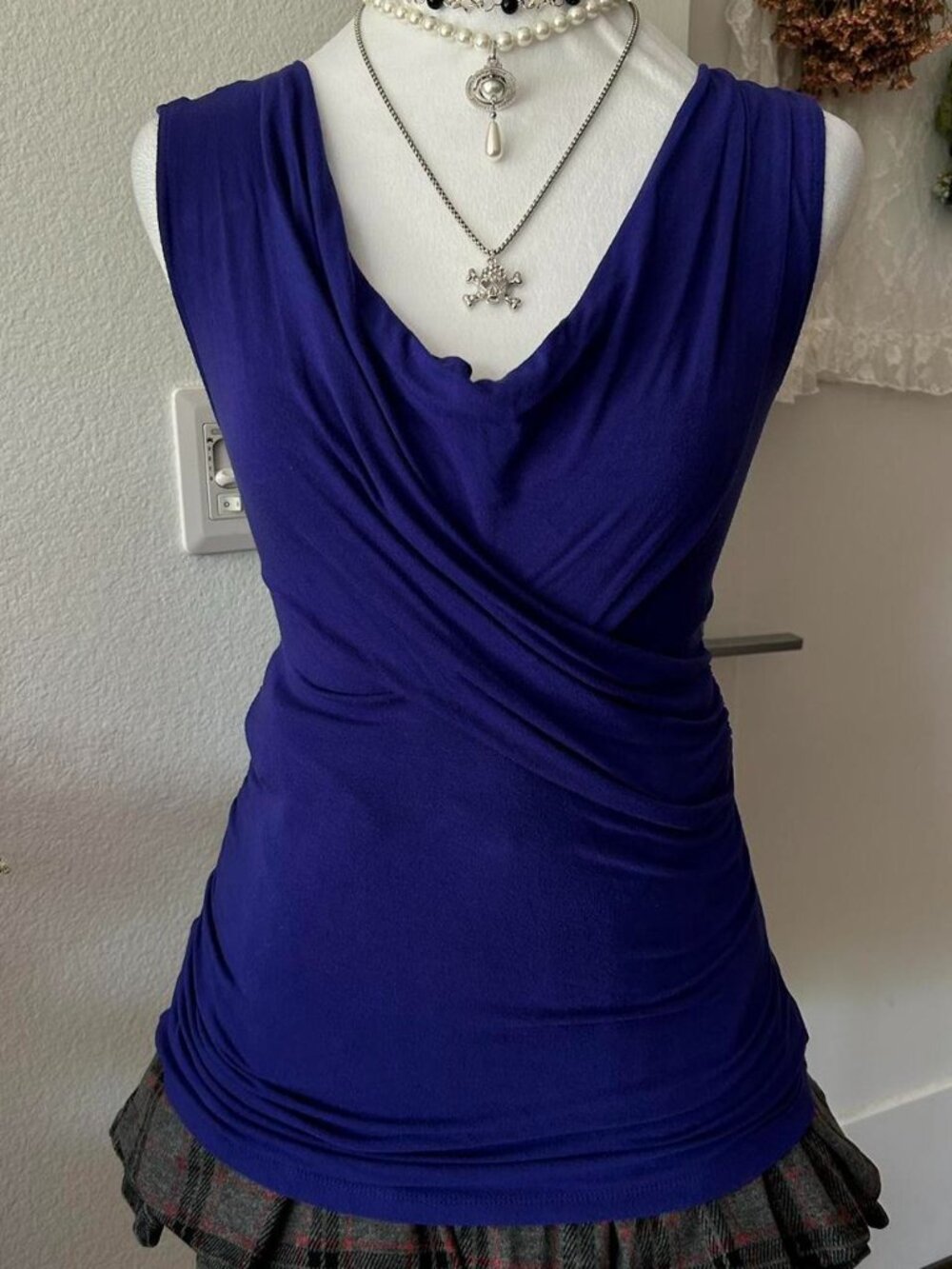 Express Purple Sleeveless Cowl Neck Fitted Top